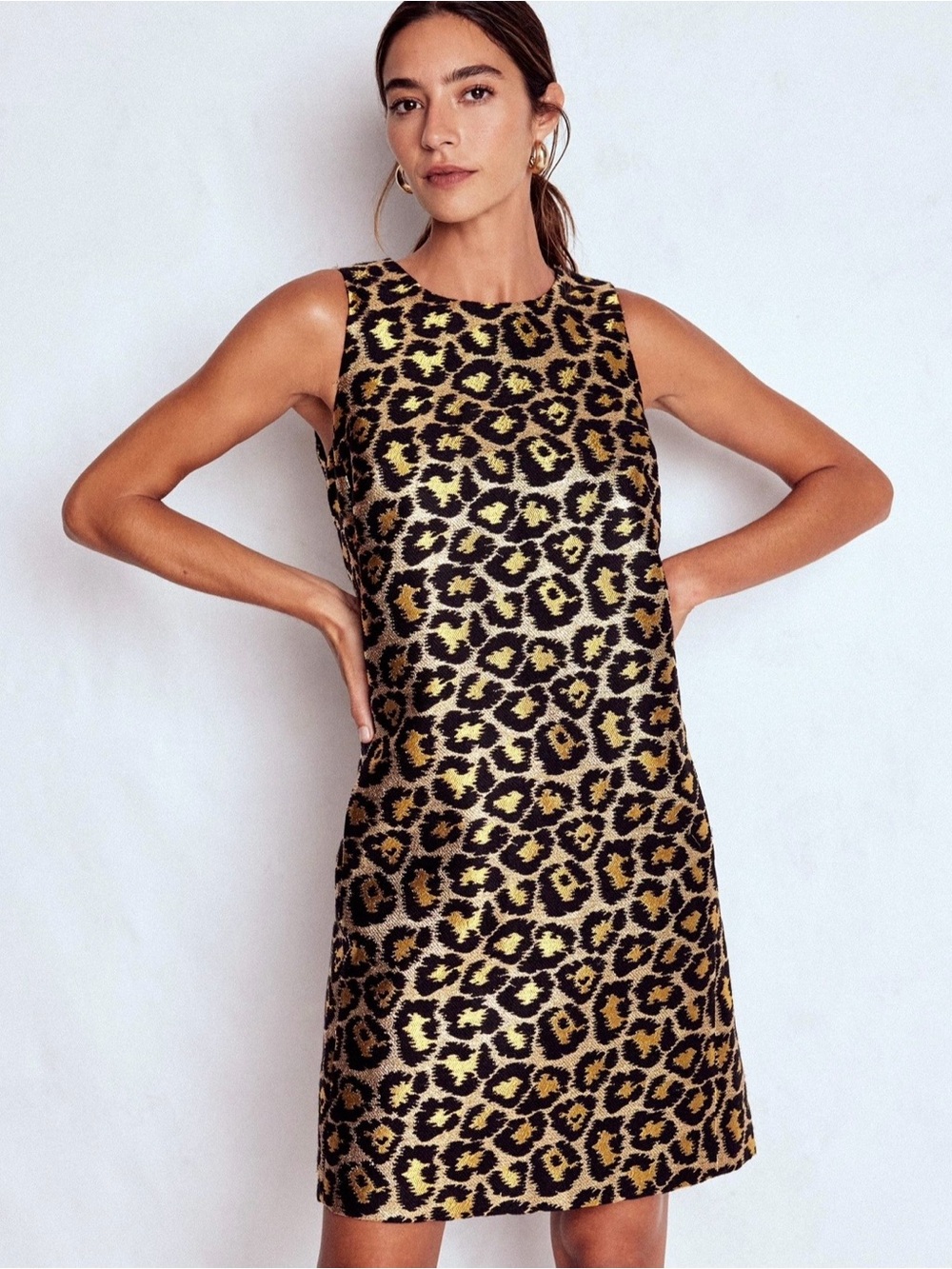 Boden Metallic Leopard Shift Dress A-Line Sleeveless NWT